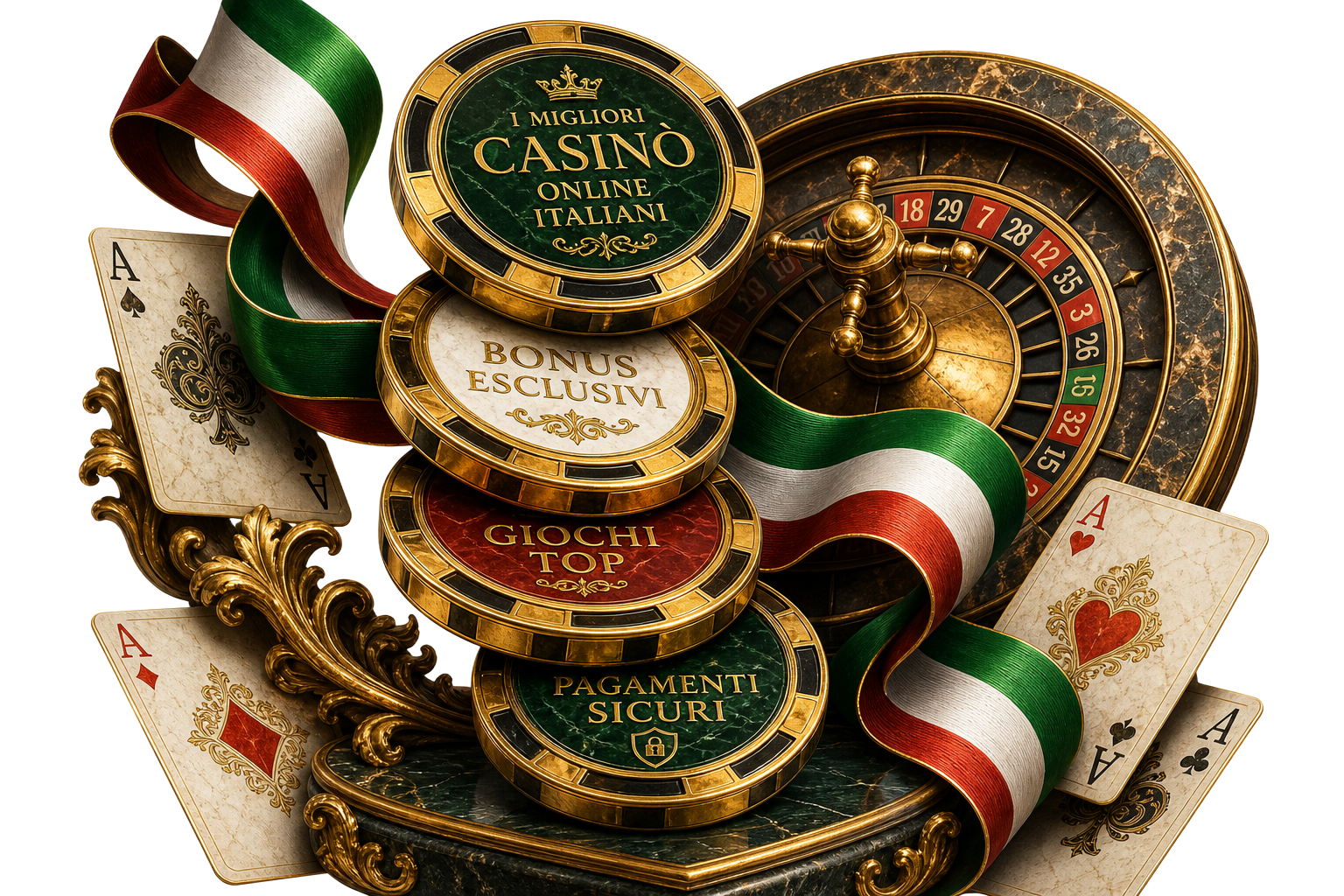 Illustrazione chips e roulette italiane